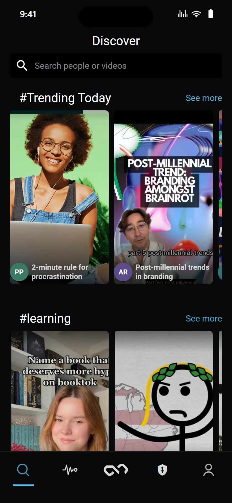 Discover: search and Tiks grouped by topic