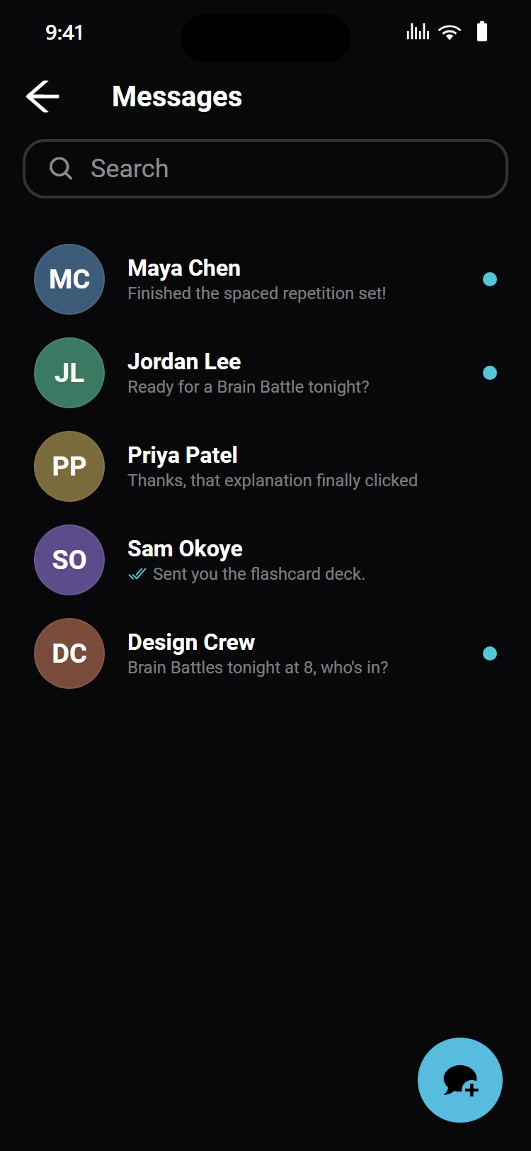 Messages: conversations with friends and a group