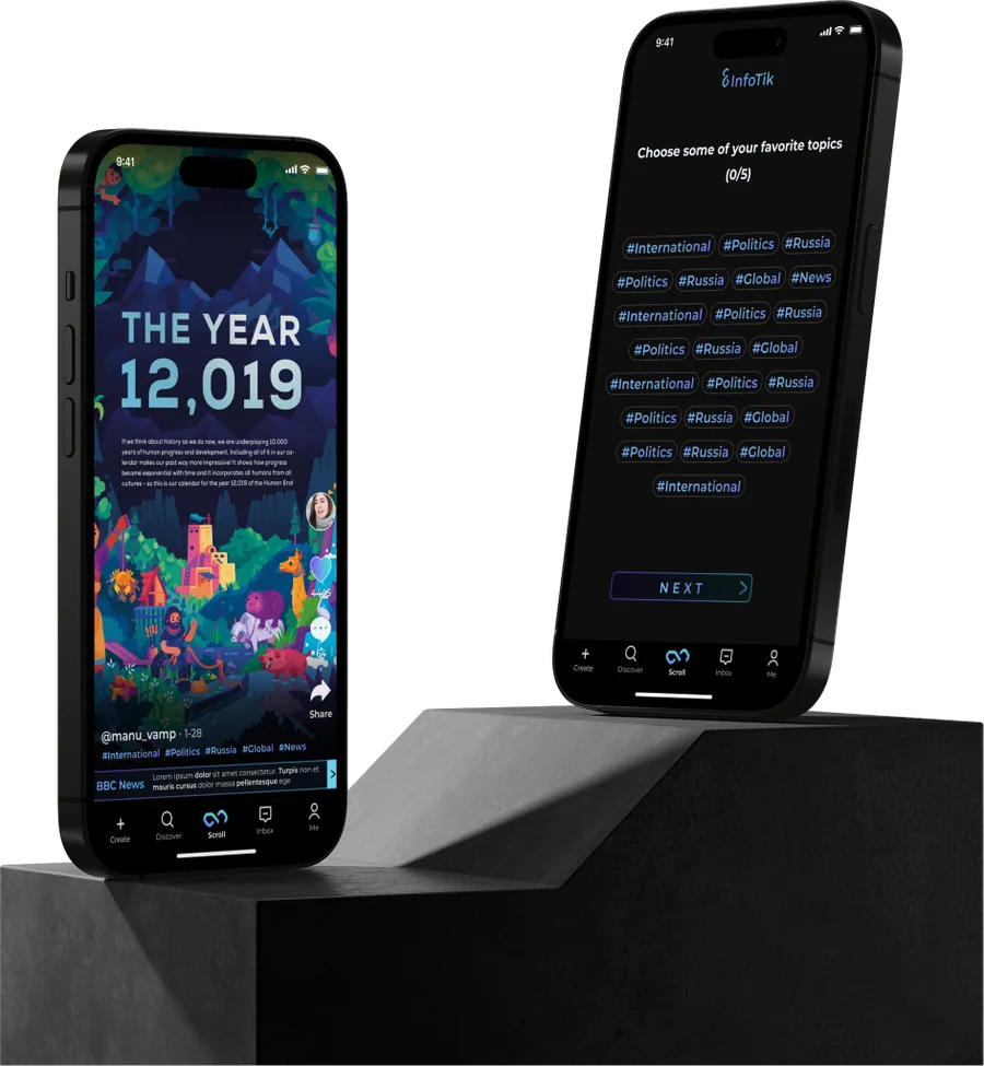 Two phones showing the InfoTik app